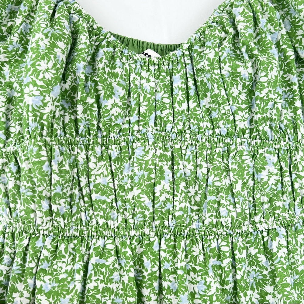 NWT Needii Meredith Green Floral Puff Sleeve Mini Dress Sz M Milkmaid - Picture 9 of 16